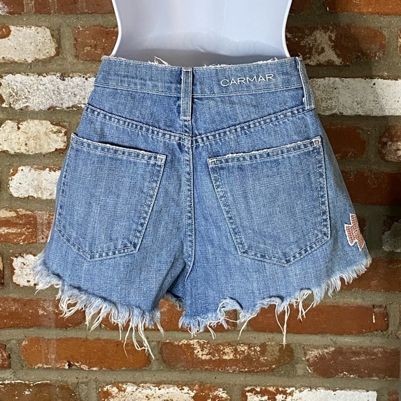 Carmar Light Wash Tribal Embroidery Cutoff Distressed denim Shorts size 25 - Picture 4 of 7